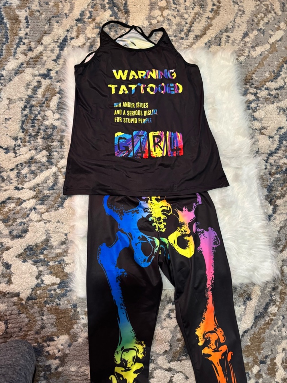 Black Rainbow Skeleton Leggings and Tank Set